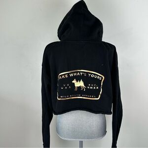 Wild South Black Cropped Hoodie Graphic Logo Sweatshirt SZ XL Cozy Cotton Blend